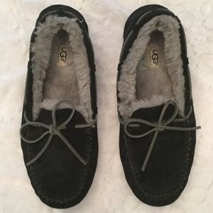 Men’s UGG Black Suede Moccasin Slippers WoolLining